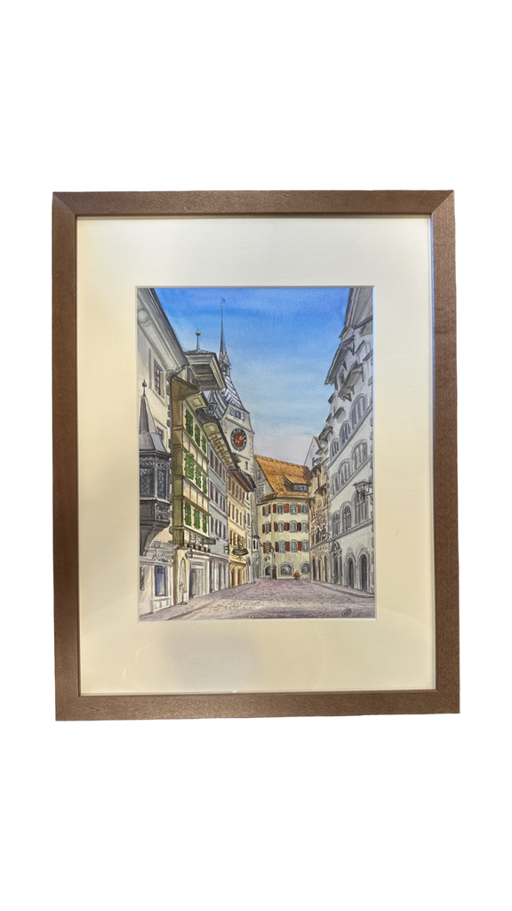 Original Kunstwerk Altstadt Zug Fischmarkt mit dem Zytturm 