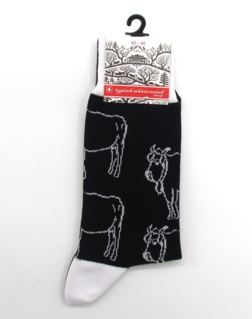 Herrensocken, schwarz-weiss, Kuh, 40-46