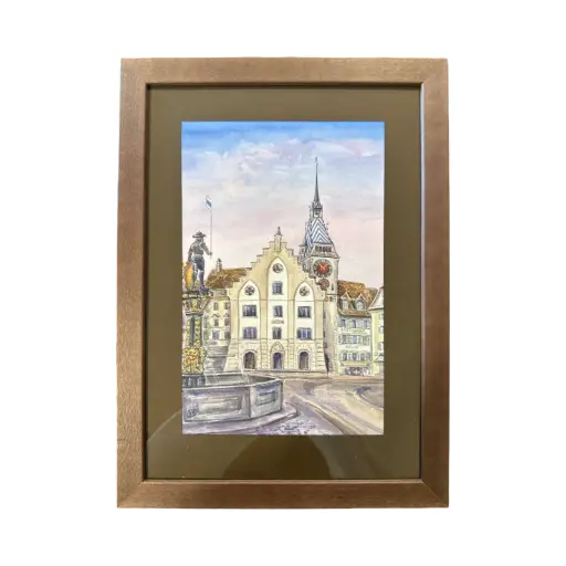 [6887] Original Kunstwerk Altstadt Zug Zytturm 
